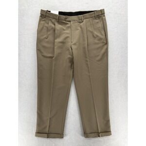 Savane Microfiber Performance Dress Pants Mens 44x30 Beige Pleated Comfort Waist